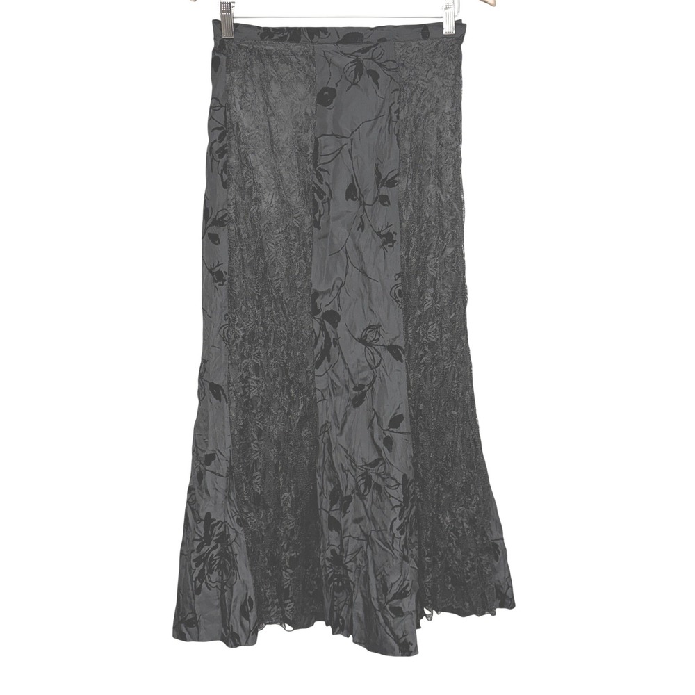 Kapris Black Velvet Floral Lace Maxi Skirt Witchy Gothic Vampy Size 52